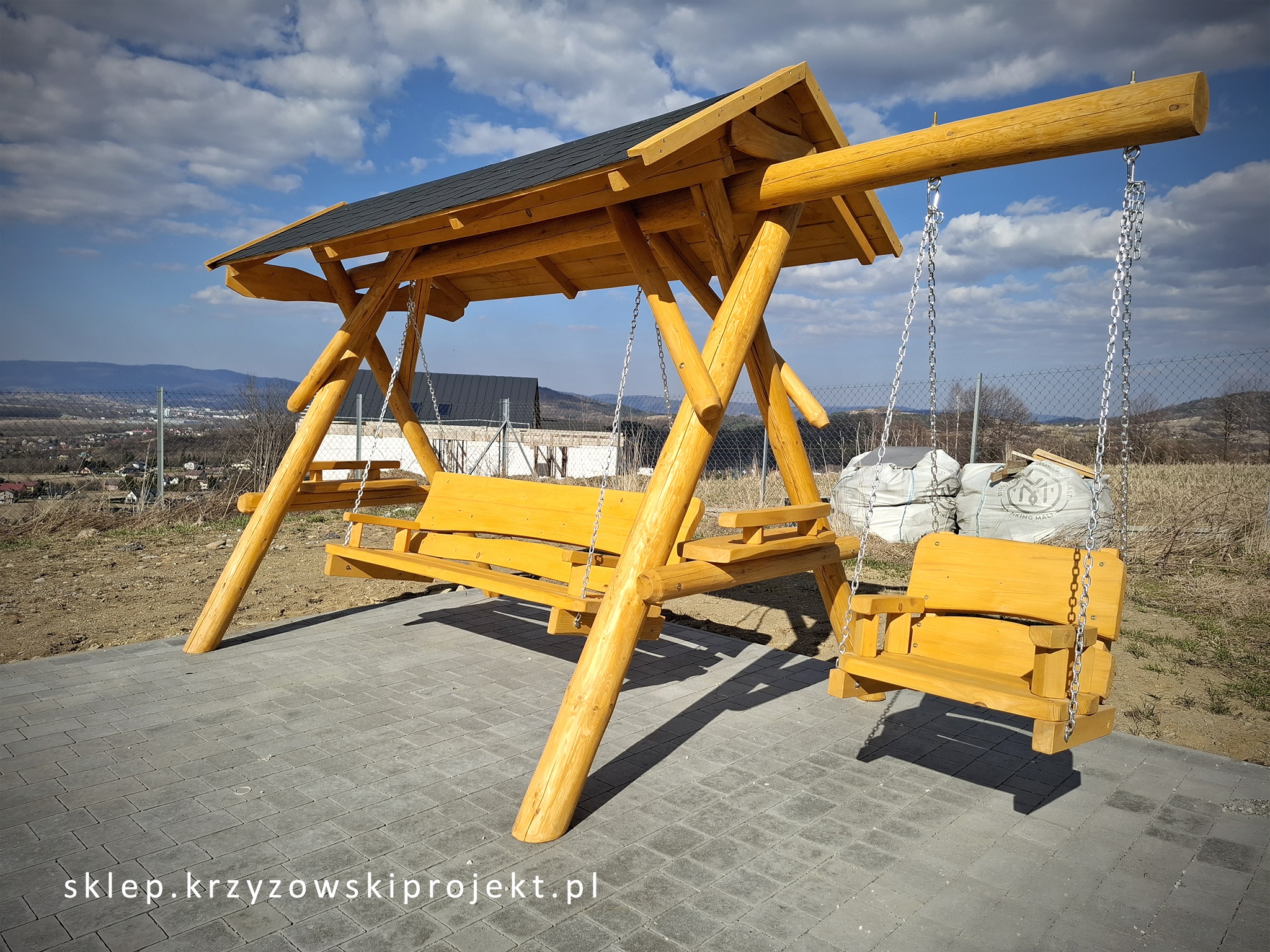 HUŚTAWKA Z DACHEM (GONT BITUMICZNY) + MAŁE SIEDZISKO - obrazek 11