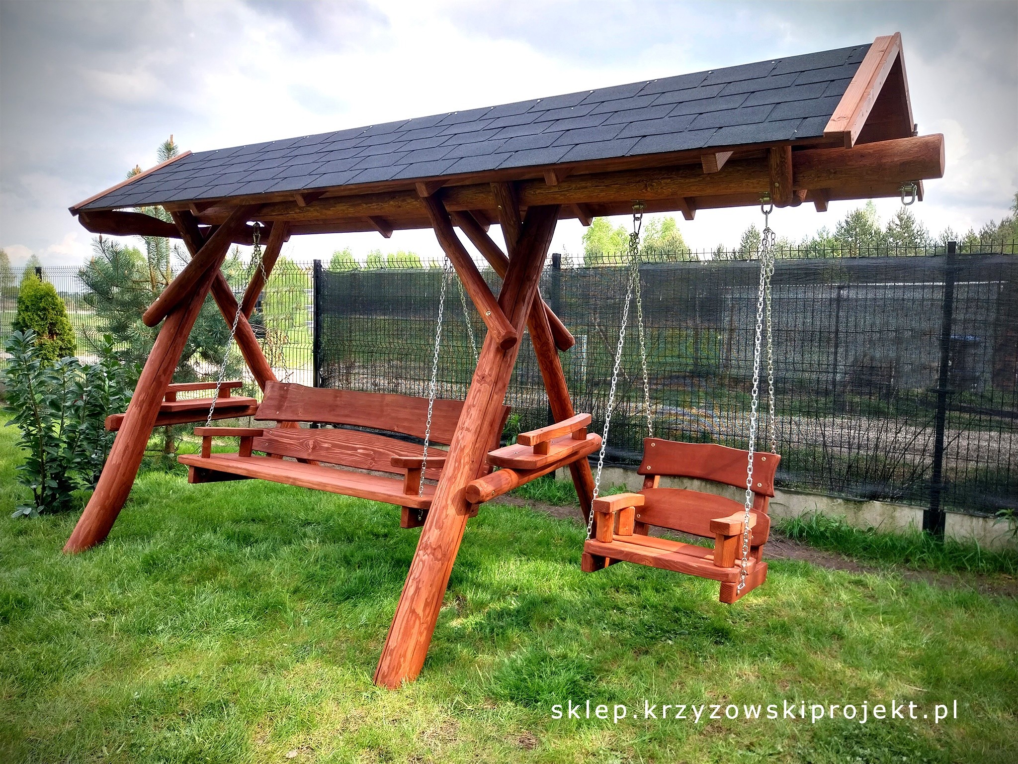 HUŚTAWKA Z DACHEM (GONT BITUMICZNY) + MAŁE SIEDZISKO - obrazek 6