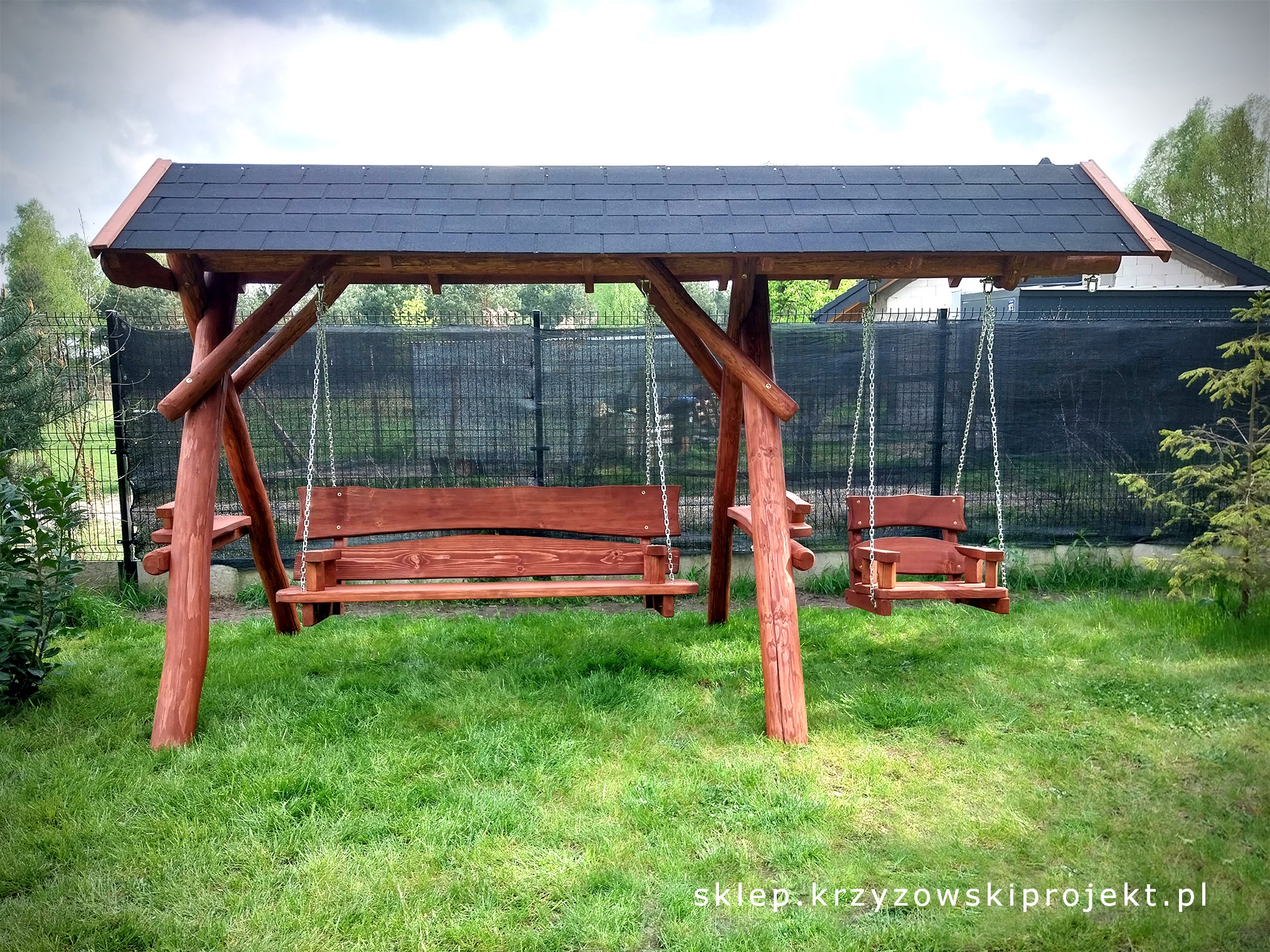 HUŚTAWKA Z DACHEM (GONT BITUMICZNY) + MAŁE SIEDZISKO - obrazek 8