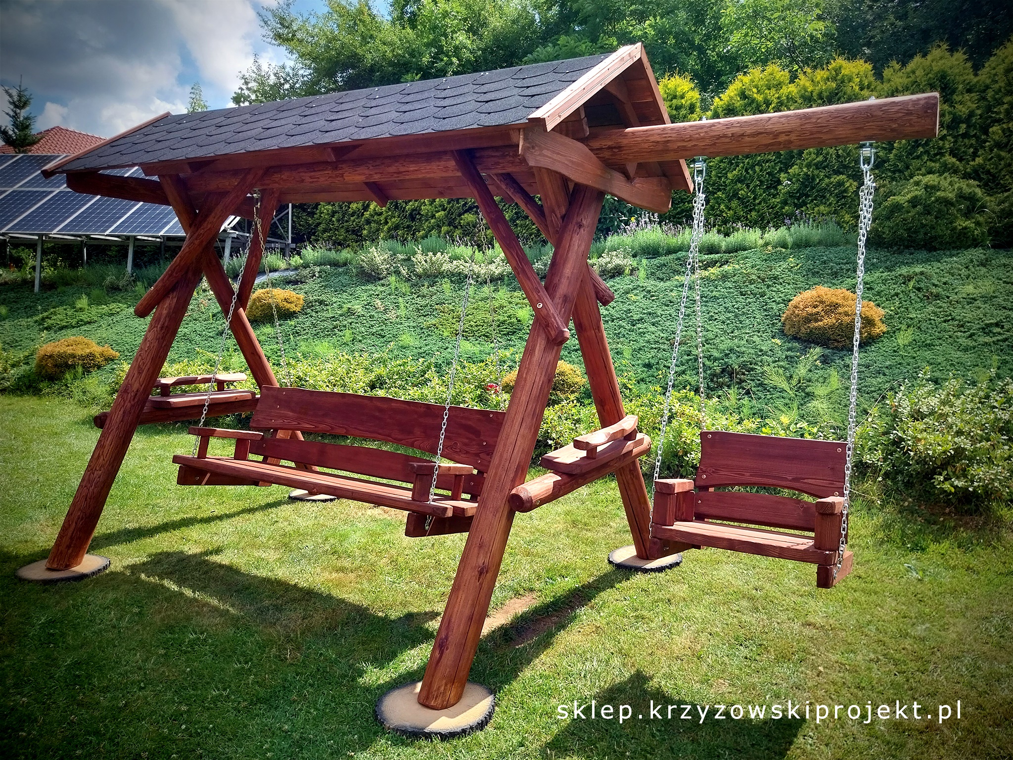 HUŚTAWKA Z DACHEM (GONT BITUMICZNY) + MAŁE SIEDZISKO - obrazek 5