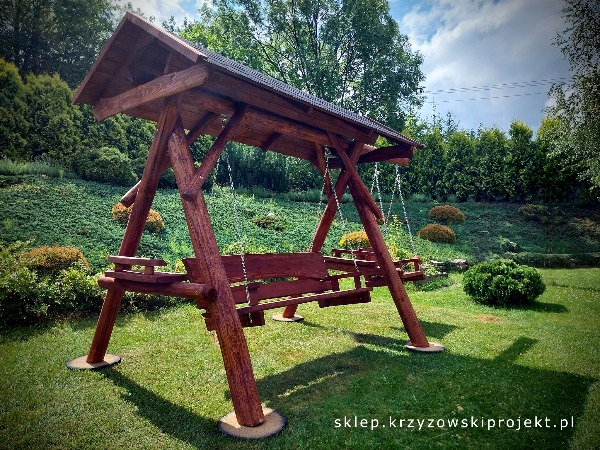 HUŚTAWKA Z DACHEM (GONT BITUMICZNY) + MAŁE SIEDZISKO - obrazek 4