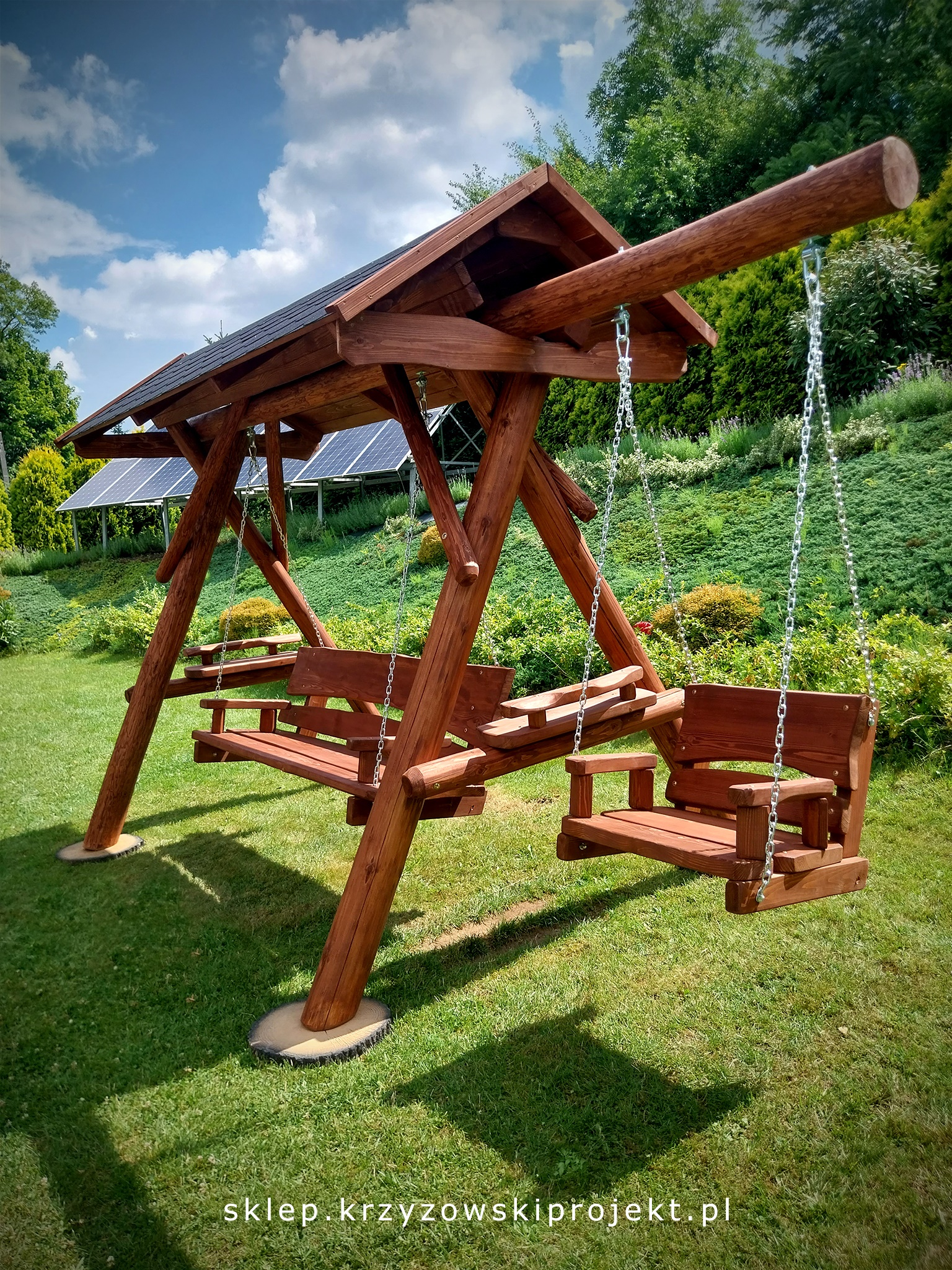 HUŚTAWKA Z DACHEM (GONT BITUMICZNY) + MAŁE SIEDZISKO - obrazek 3