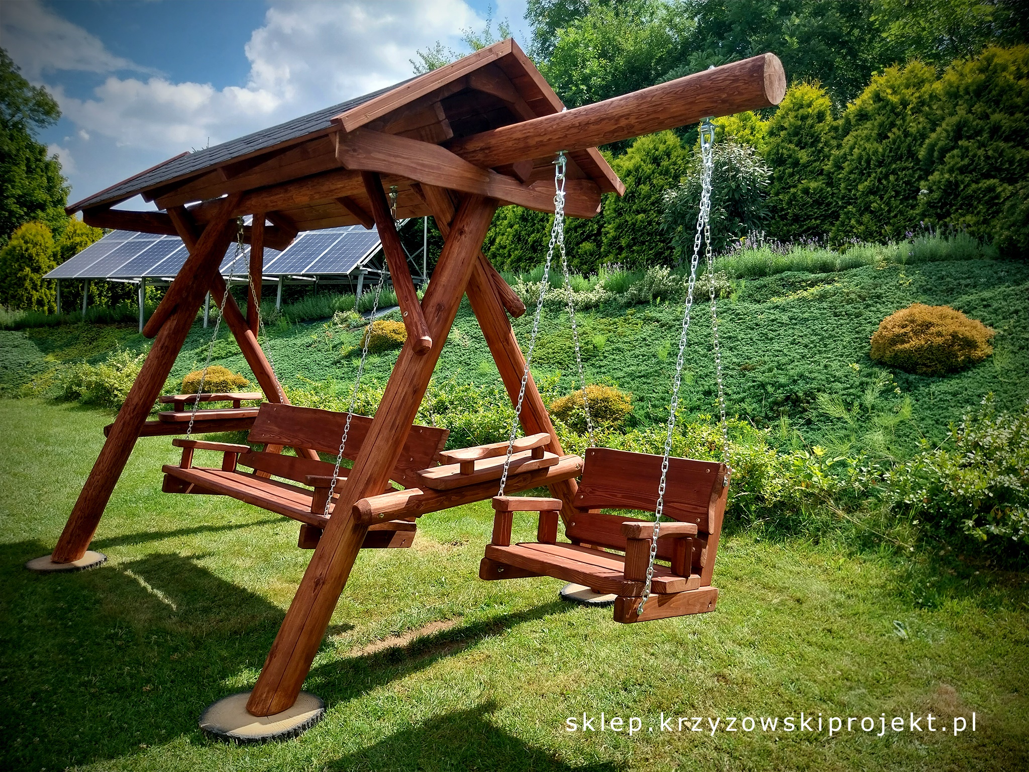 HUŚTAWKA Z DACHEM (GONT BITUMICZNY) + MAŁE SIEDZISKO - obrazek 2