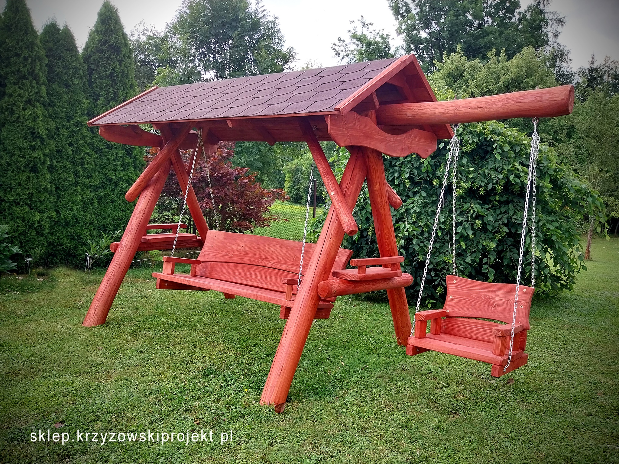 HUŚTAWKA Z DACHEM (GONT BITUMICZNY) + MAŁE SIEDZISKO - obrazek 9